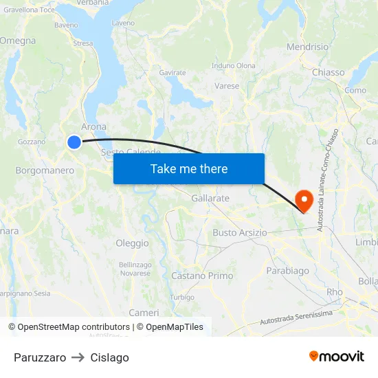 Paruzzaro to Cislago map