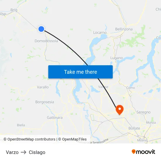 Varzo to Cislago map