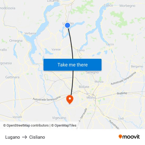 Lugano to Cisliano map