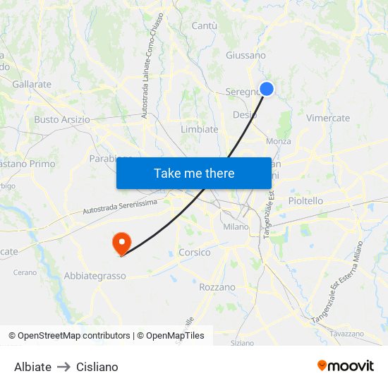 Albiate to Cisliano map