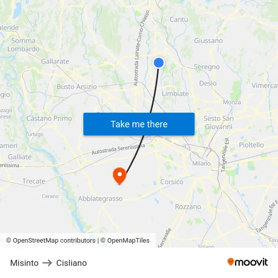Misinto to Cisliano map