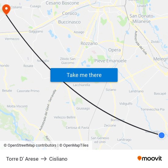 Torre D' Arese to Cisliano map