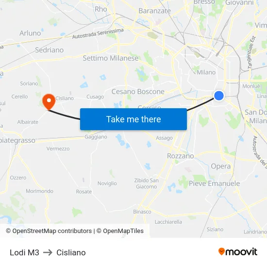 Lodi M3 to Cisliano map