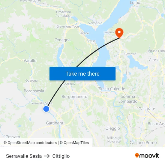 Serravalle Sesia to Cittiglio map