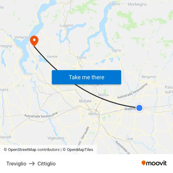 Treviglio to Cittiglio map