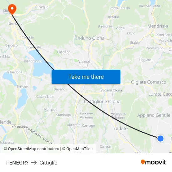 Fenegro to Cittiglio map