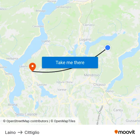 Laino to Cittiglio map