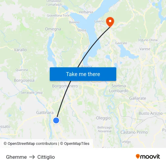 Ghemme to Cittiglio map
