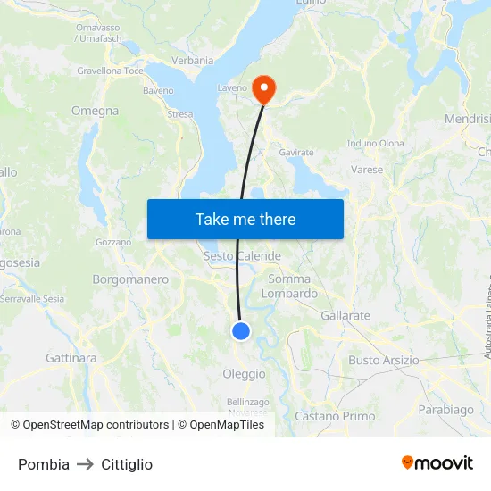 Pombia to Cittiglio map
