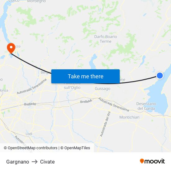 Gargnano to Civate map