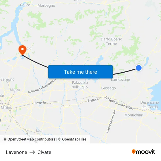 Lavenone to Civate map