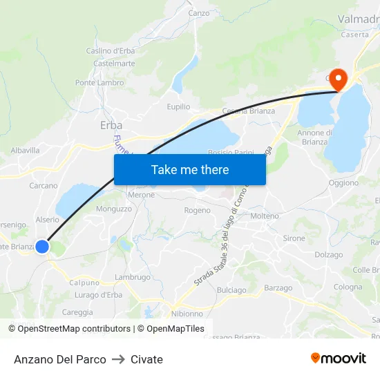 Anzano Del Parco to Civate map