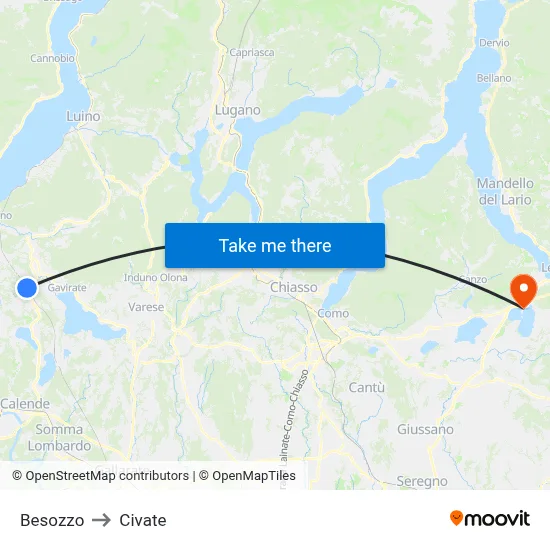 Besozzo to Civate map