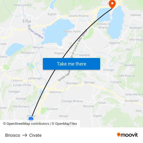 Briosco to Civate map
