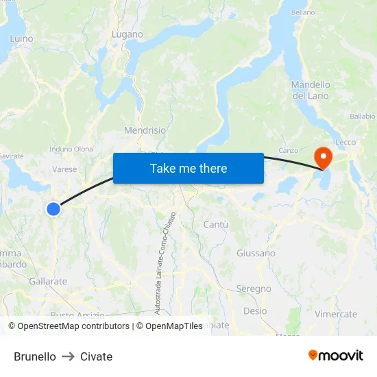 Brunello to Civate map