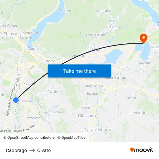 Cadorago to Civate map