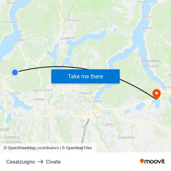 Casalzuigno to Civate map