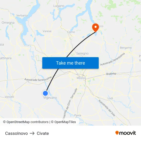 Cassolnovo to Civate map