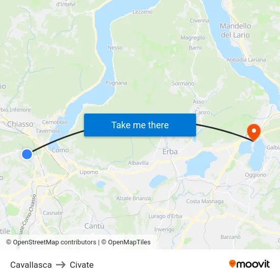 Cavallasca to Civate map