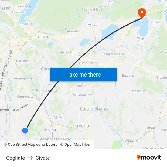 Cogliate to Civate map