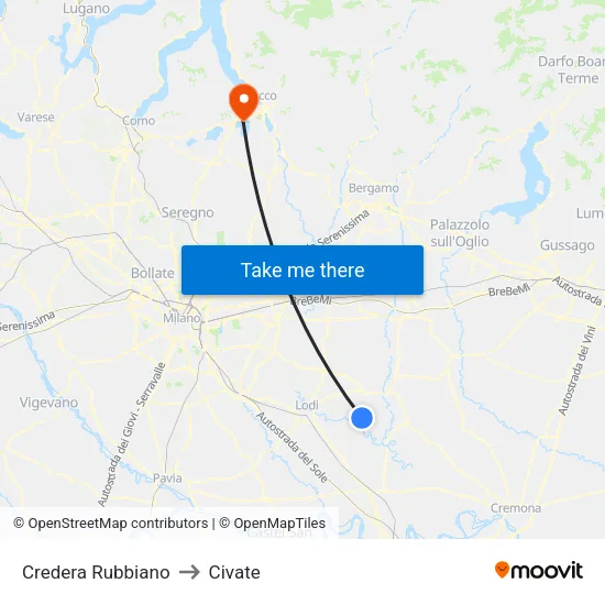 Credera Rubbiano to Civate map
