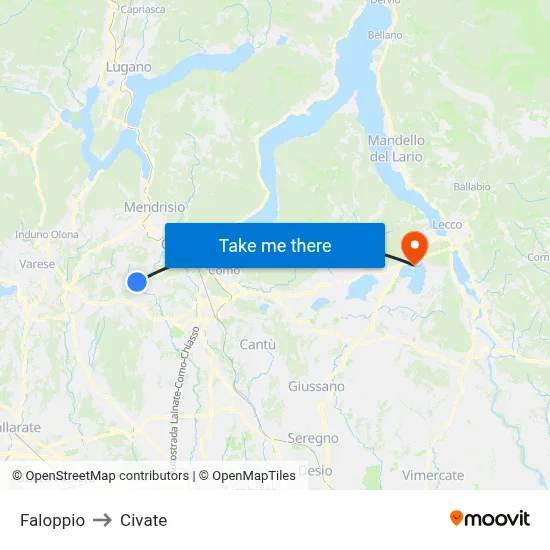 Faloppio to Civate map