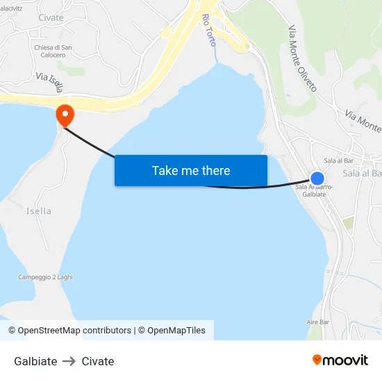Galbiate to Civate map