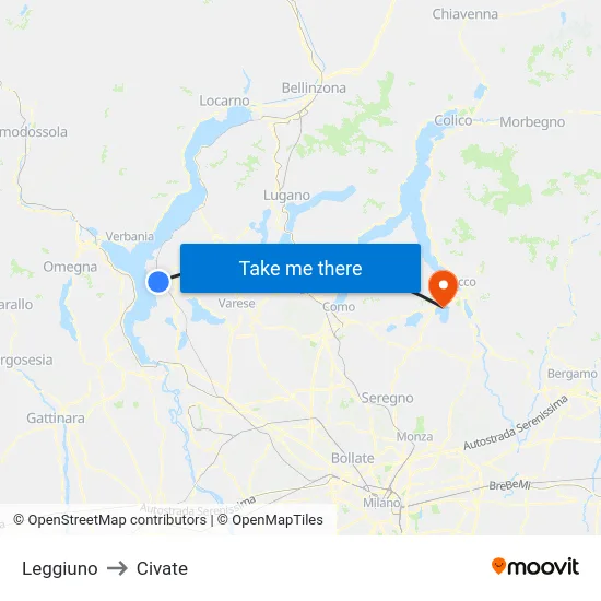 Leggiuno to Civate map