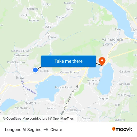 Longone Al Segrino to Civate map