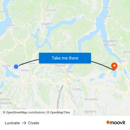 Luvinate to Civate map