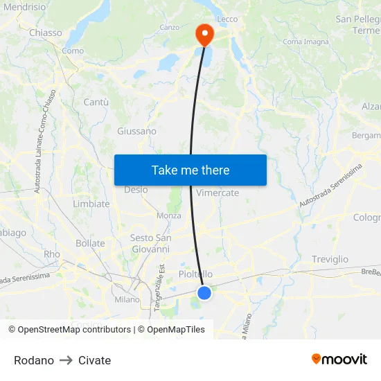 Rodano to Civate map