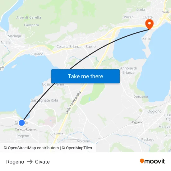 Rogeno to Civate map