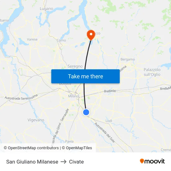 San Giuliano Milanese to Civate map
