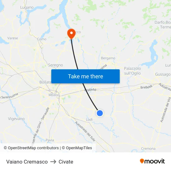 Vaiano Cremasco to Civate map