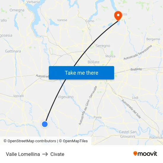 Valle Lomellina to Civate map
