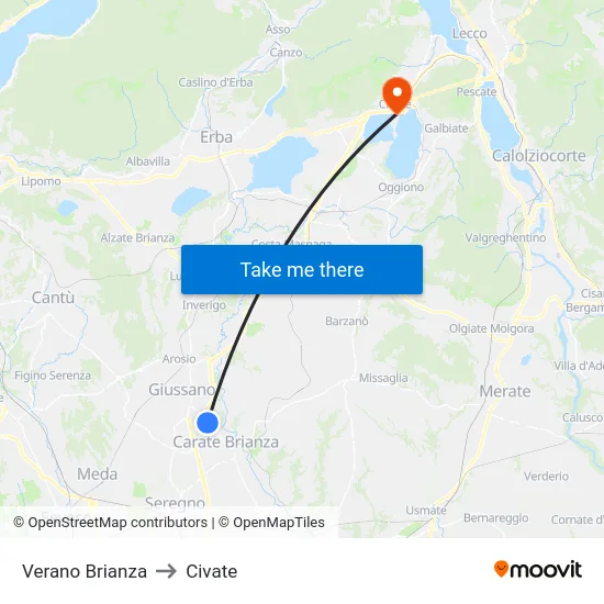 Verano Brianza to Civate map