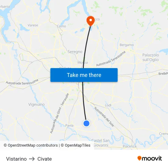 Vistarino to Civate map