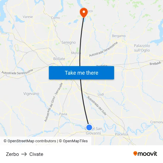 Zerbo to Civate map