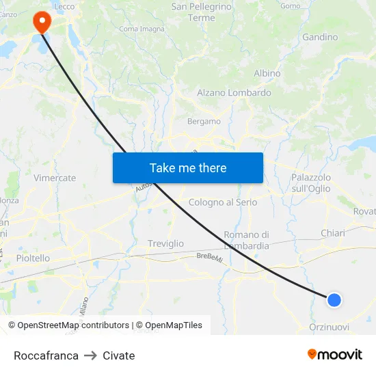 Roccafranca to Civate map