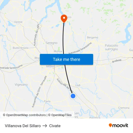 Villanova Del Sillaro to Civate map