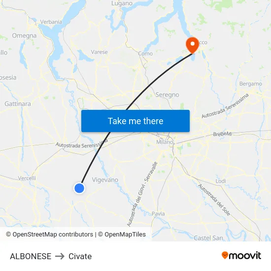 Albonese to Civate map