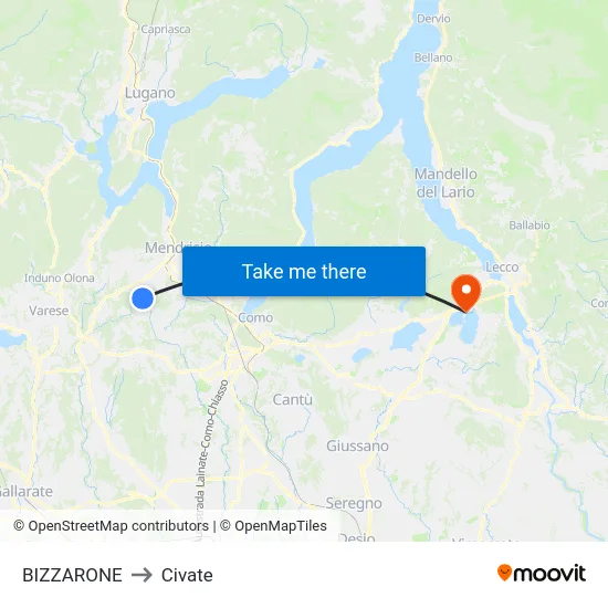 Bizzarone to Civate map