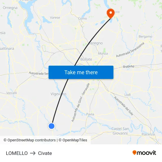Lomello to Civate map