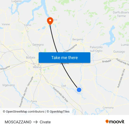 Moscazzano to Civate map