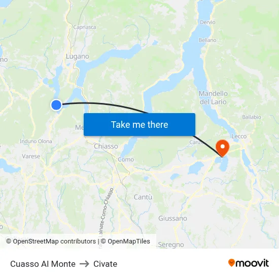 Cuasso Al Monte to Civate map