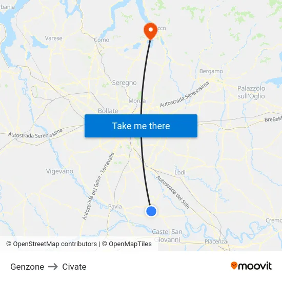 Genzone to Civate map