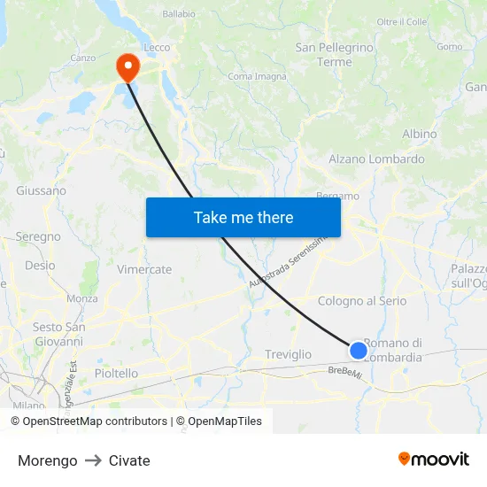 Morengo to Civate map