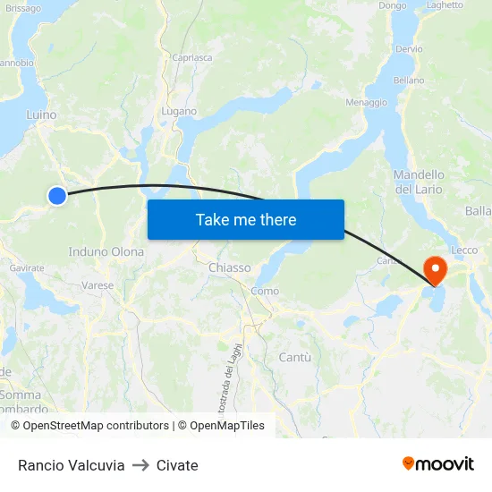 Rancio Valcuvia to Civate map