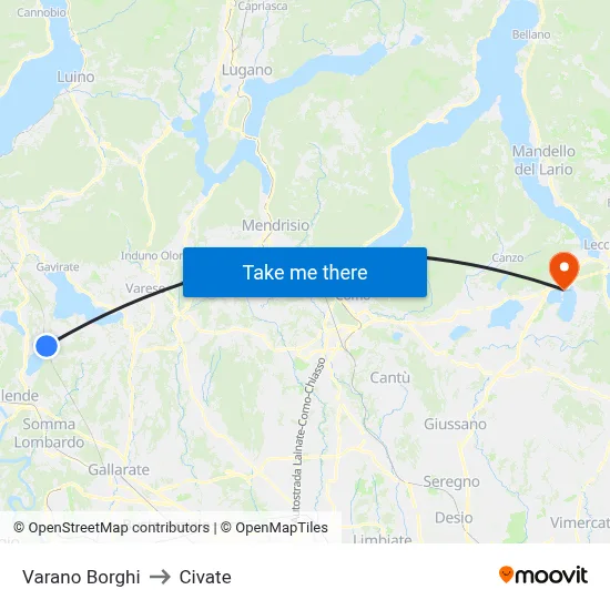 Varano Borghi to Civate map