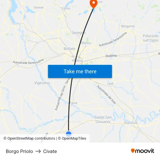 Borgo Priolo to Civate map